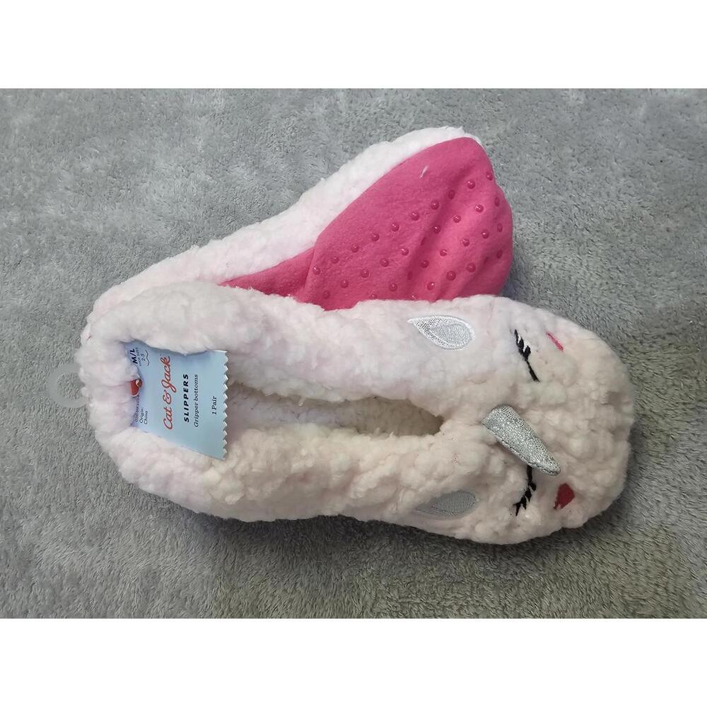 New Cat And Jack Unicorn Slipper With Grip Bottom Pink M/L Shoe Size 2-5